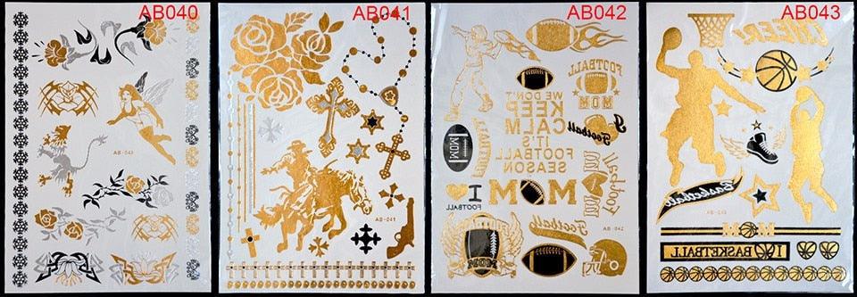 Body Tattoo Art Painting Stickers Glitter Gold Silver Temporary Waterproof Nontoxic Long Lasting Tattoos