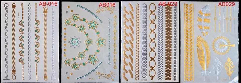 Body Tattoo Art Painting Stickers Glitter Gold Silver Temporary Waterproof Nontoxic Long Lasting Tattoos