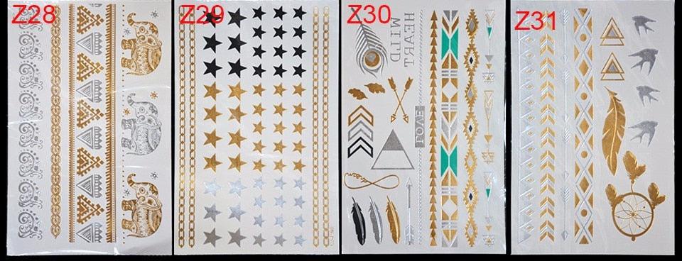 Body Tattoo Art Painting Stickers Glitter Gold Silver Temporary Waterproof Nontoxic Long Lasting Tattoos