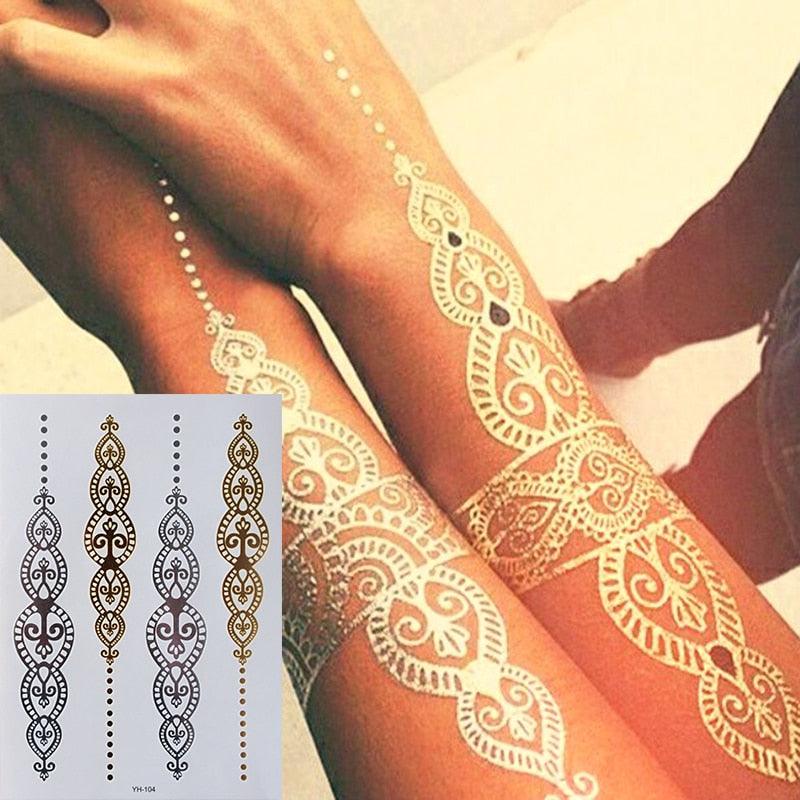 Body Tattoo Art Painting Stickers Glitter Gold Silver Temporary Waterproof Nontoxic Long Lasting Tattoos