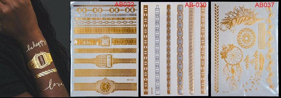 Body Tattoo Art Painting Stickers Glitter Gold Silver Temporary Waterproof Nontoxic Long Lasting Tattoos
