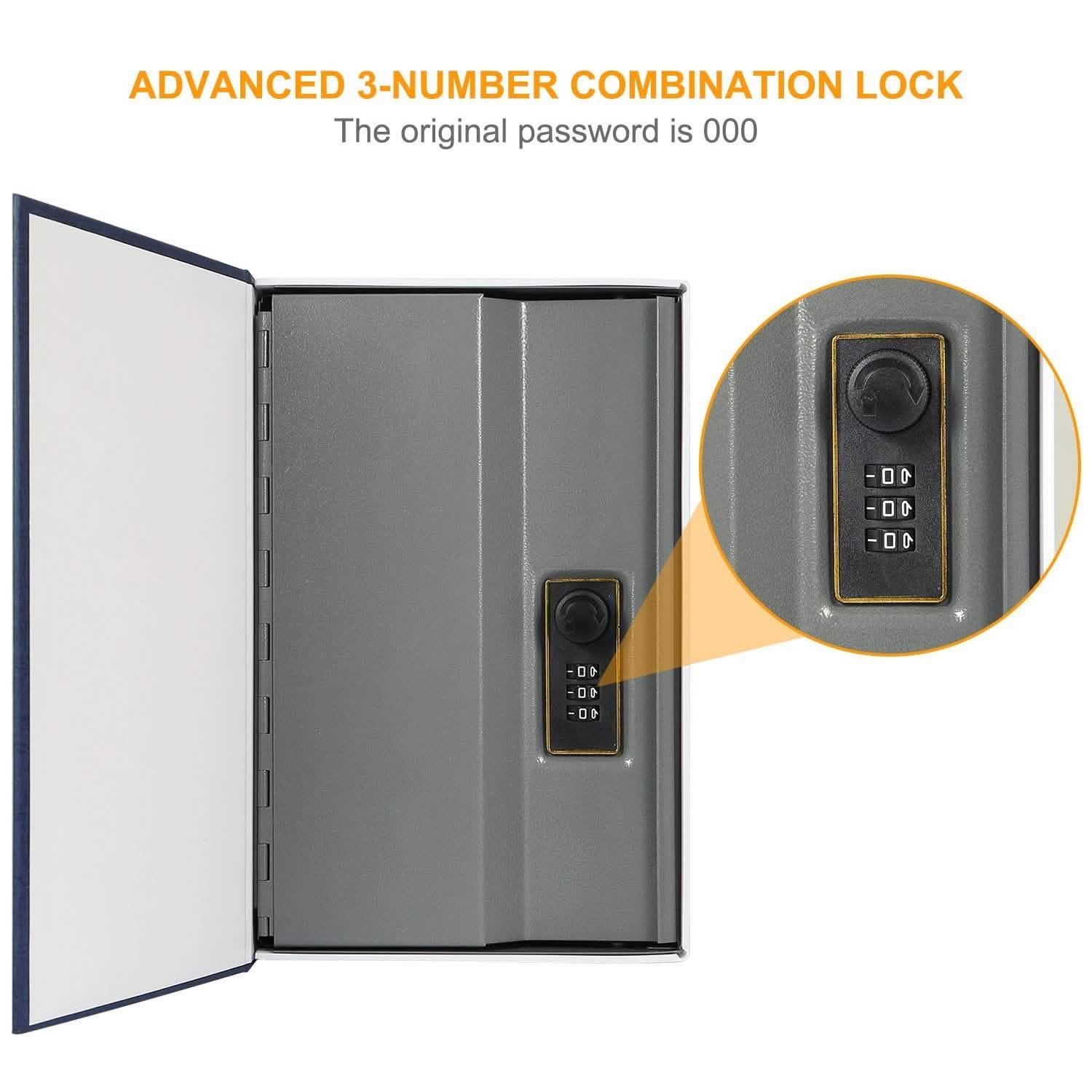 Book Safe with 3-Digit Combination Lock Storage Box