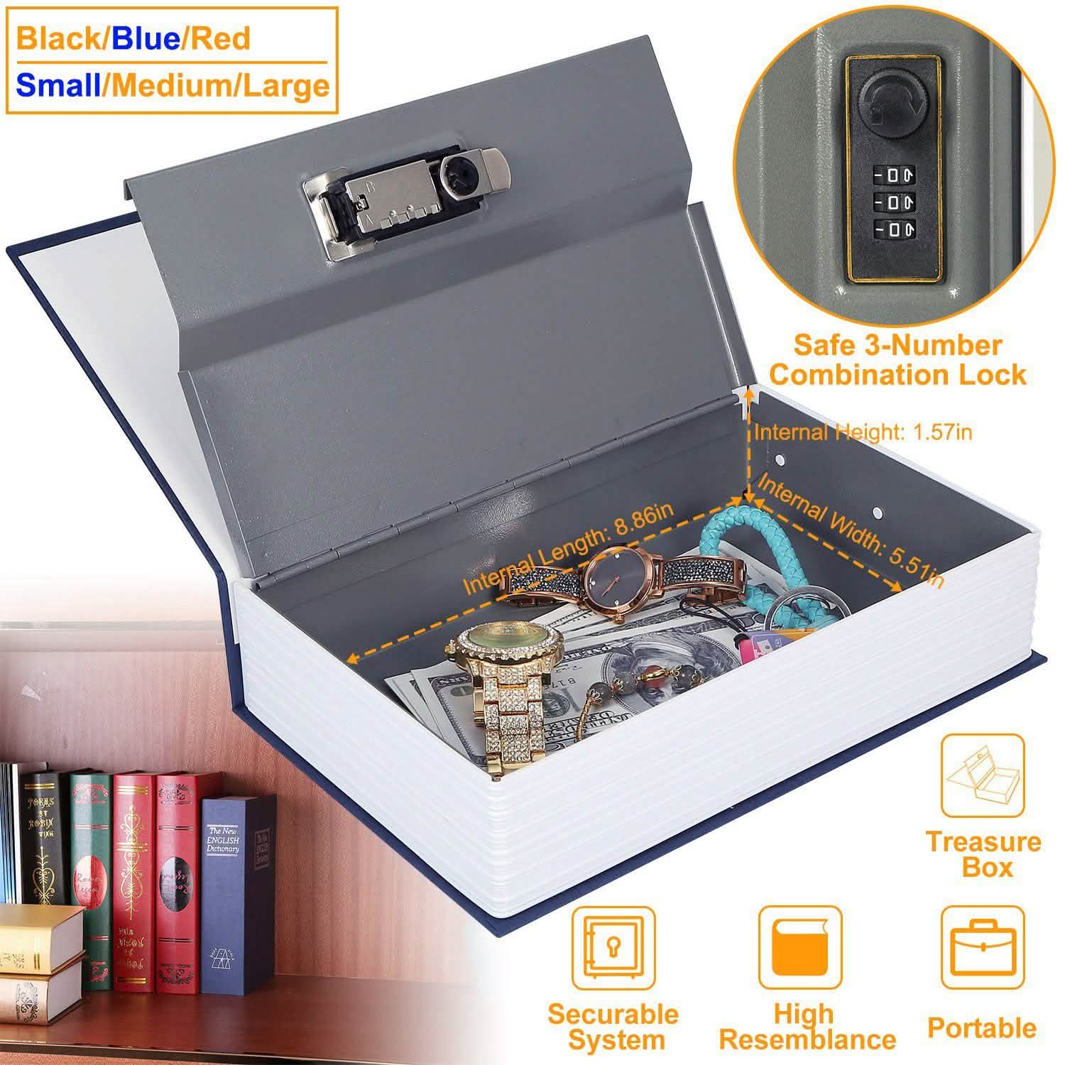 Book Safe with 3-Digit Combination Lock Storage Box