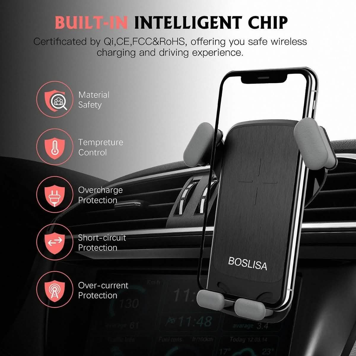 Boslisa Qi Gravity Wireless Car Charger Mount