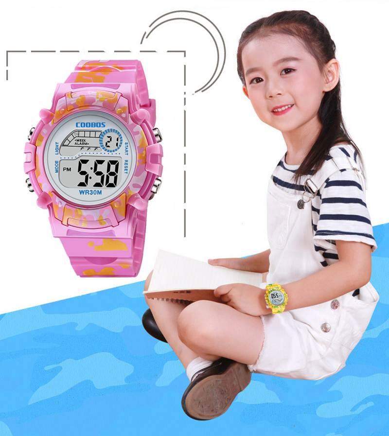 Boys Sports Military Kids Digital Watches Student Childrens Watch Fashion Luminous Led Alarm Camouflage Green Waterproof 7 Color Led Backlight Multifuction Wristwatch For Boys Girls