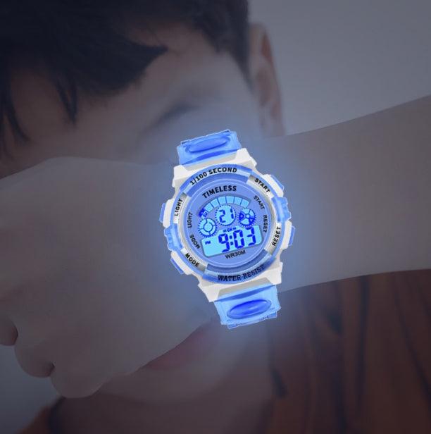 Boys Sports Military Kids Digital Watches Student Childrens Watch Fashion Luminous Led Alarm Camouflage Green Waterproof 7 Color Led Backlight Multifuction Wristwatch For Boys Girls