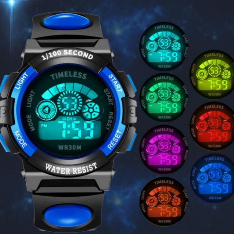 Boys Sports Military Kids Digital Watches Student Childrens Watch Fashion Luminous Led Alarm Camouflage Green Waterproof 7 Color Led Backlight Multifuction Wristwatch For Boys Girls