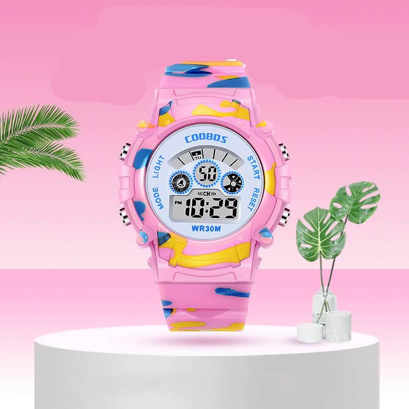 Boys Sports Military Kids Digital Watches Student Childrens Watch Fashion Luminous Led Alarm Camouflage Green Waterproof 7 Color Led Backlight Multifuction Wristwatch For Boys Girls