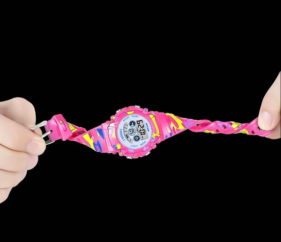 Boys Sports Military Kids Digital Watches Student Childrens Watch Fashion Luminous Led Alarm Camouflage Green Waterproof 7 Color Led Backlight Multifuction Wristwatch For Boys Girls