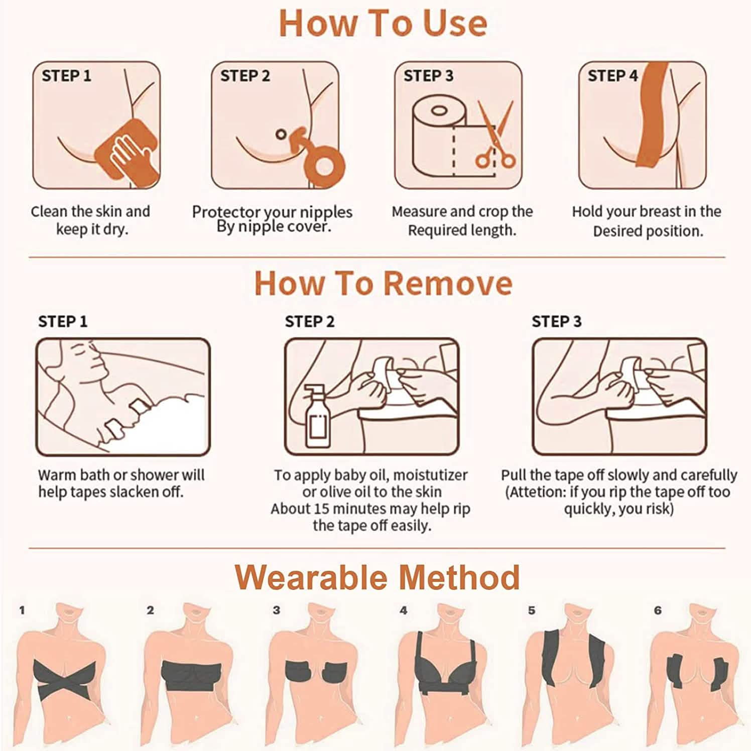 Breast Lift Tape for A-E Cup Large Breast, Breathable Push Up Tape