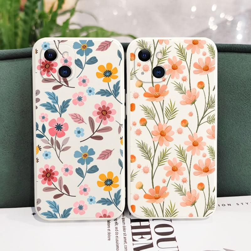 Brilliant Flowers Phone Case For iPhone 14 13 Pro Max Mini Cute Multicolored Flowers Pattern Cover Slim Silicone Shockproof Bumper Back Cover