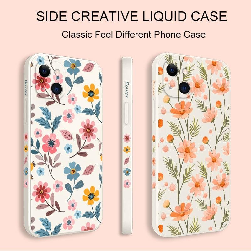 Brilliant Flowers Phone Case For iPhone 14 13 Pro Max Mini Cute Multicolored Flowers Pattern Cover Slim Silicone Shockproof Bumper Back Cover
