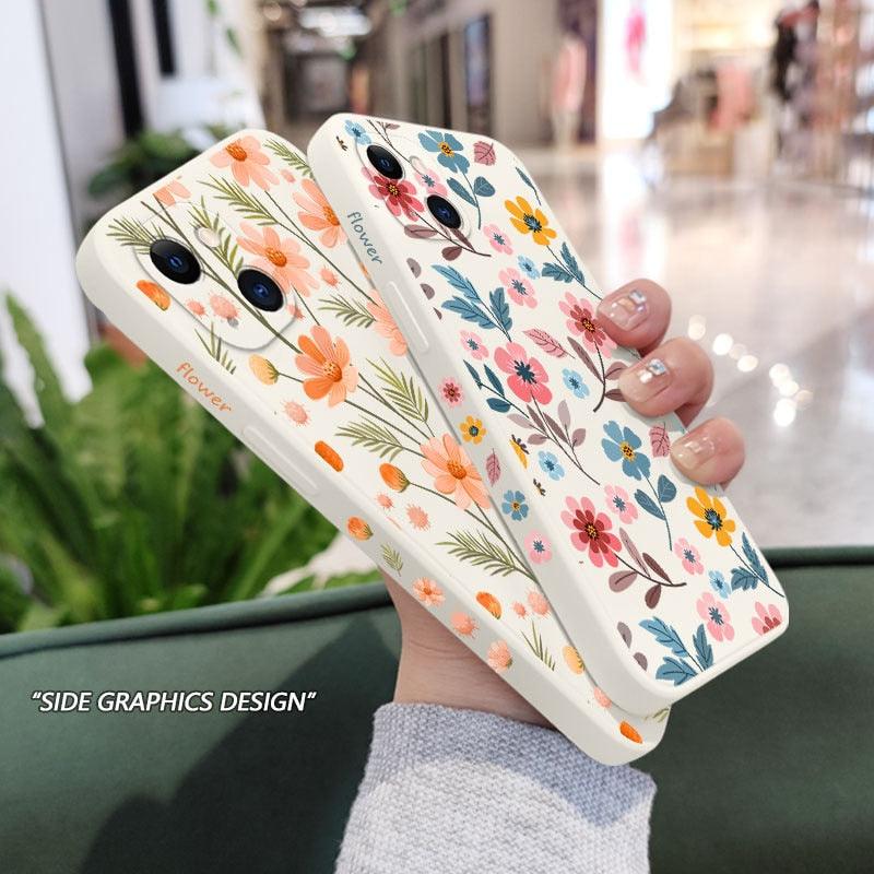 Brilliant Flowers Phone Case For iPhone 14 13 Pro Max Mini Cute Multicolored Flowers Pattern Cover Slim Silicone Shockproof Bumper Back Cover