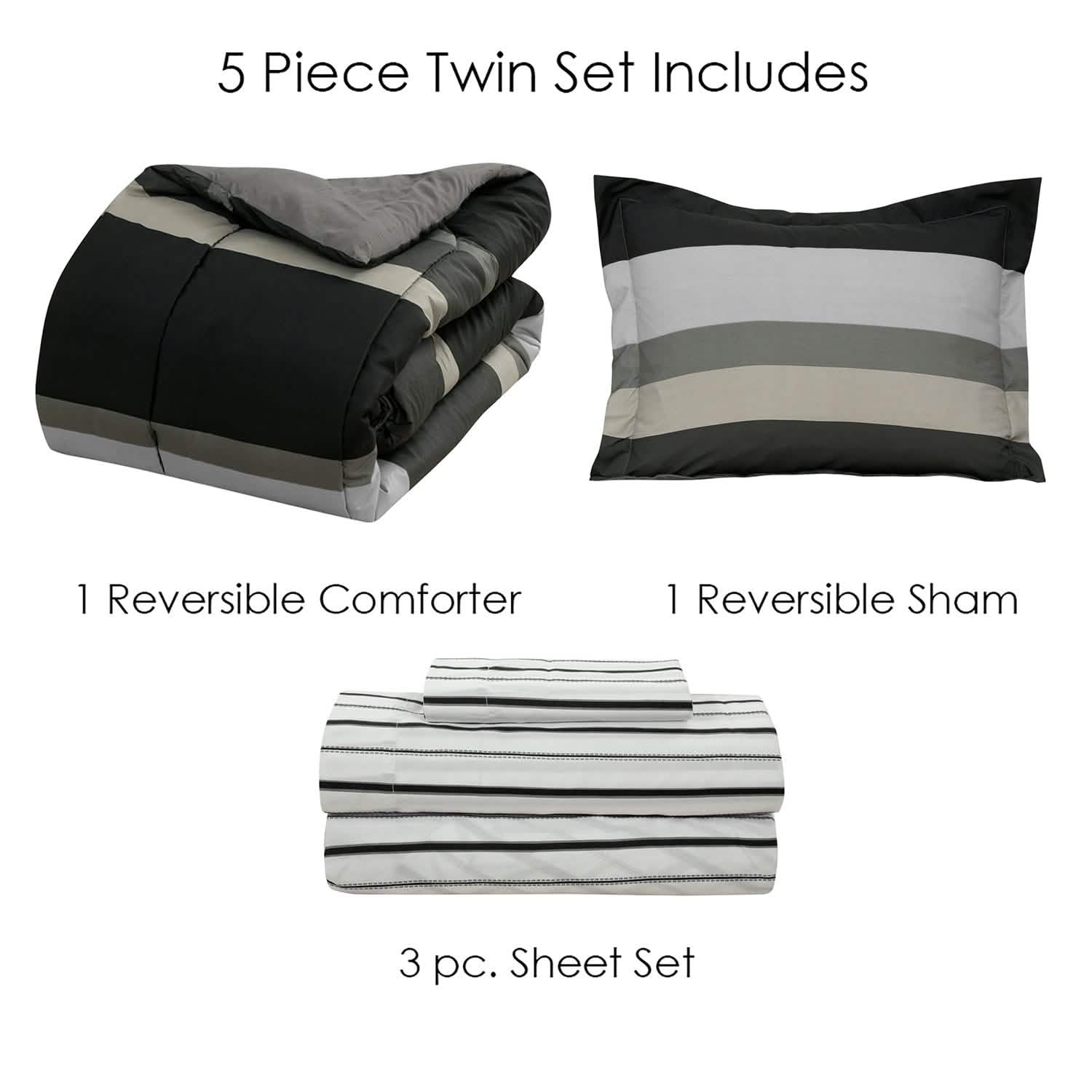 Brooklyn Flat Rugby Stripe Bed-in-a-Bag Set
