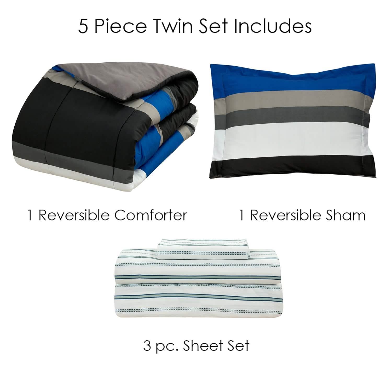 Brooklyn Flat Rugby Stripe Bed-in-a-Bag Set