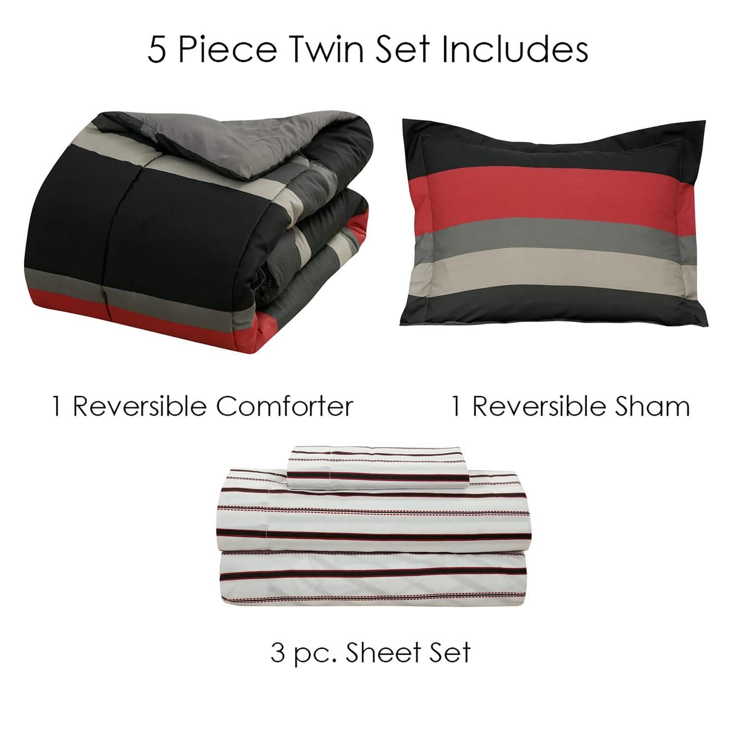 Brooklyn Flat Rugby Stripe Bed-in-a-Bag Set