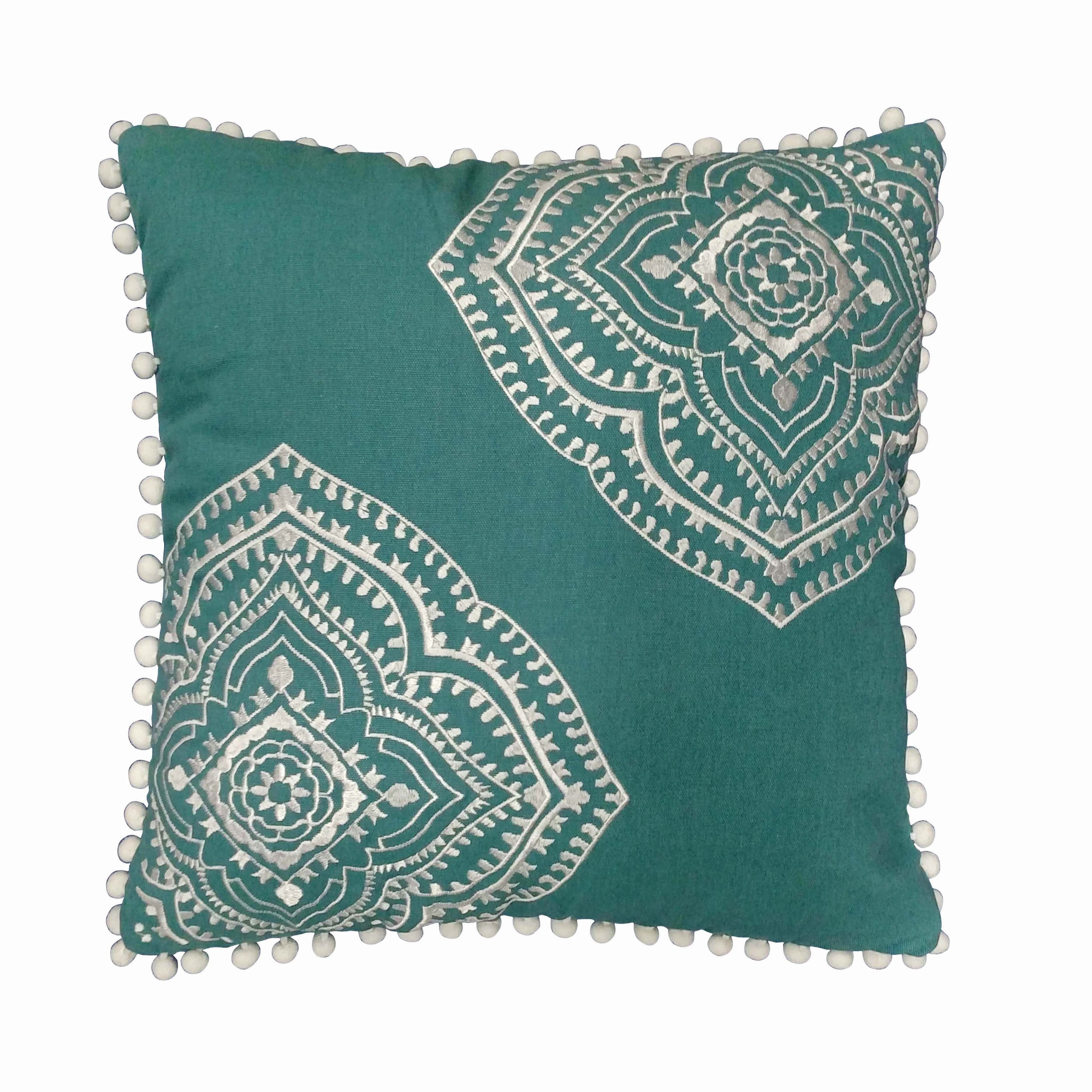 Brooklyn Flat Valencia Embroidered Pom Pom Decorative Pillow