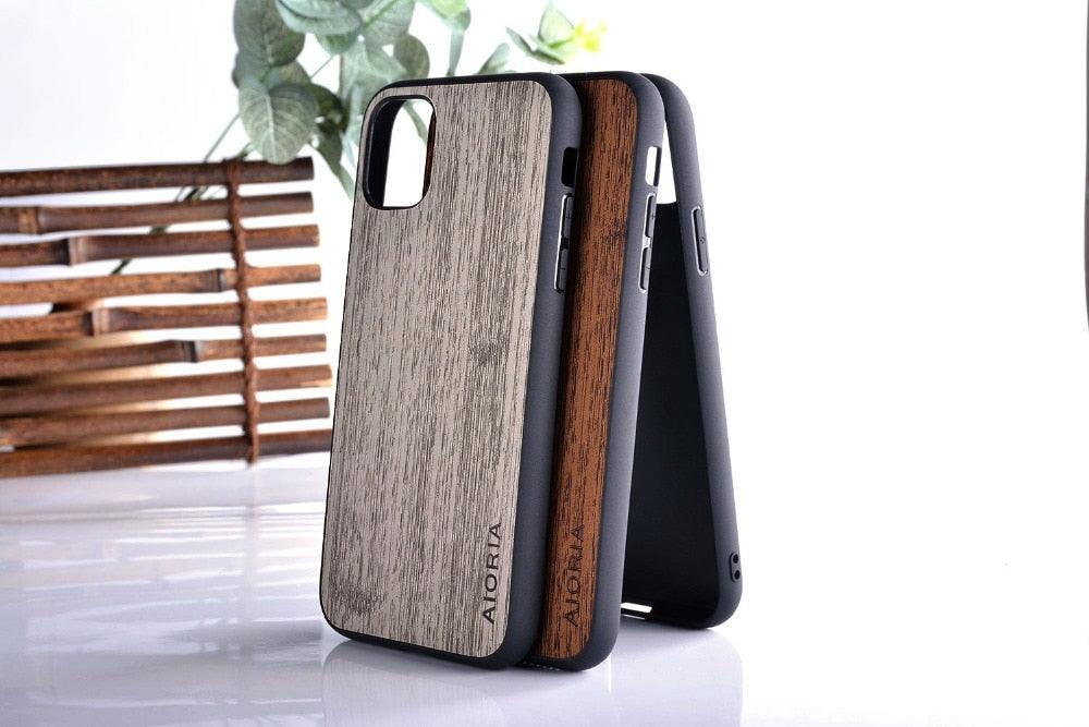 Brown Simple Easy Grip Wooden Design Slim Case for iPhone 11 14 12 13 Pro XS Max x XR mini SE2 SE 7 6 8 6s Plus Cover Wood Bamboo Pattern Leather Vintage Case