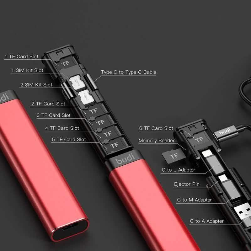 BUDI Multi-function Smart Adapter Card Storage Data Cable USB Box
