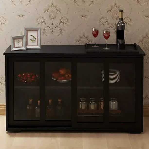 Buffet Sideboard with Sliding Glass Door and Adjustable Shelf