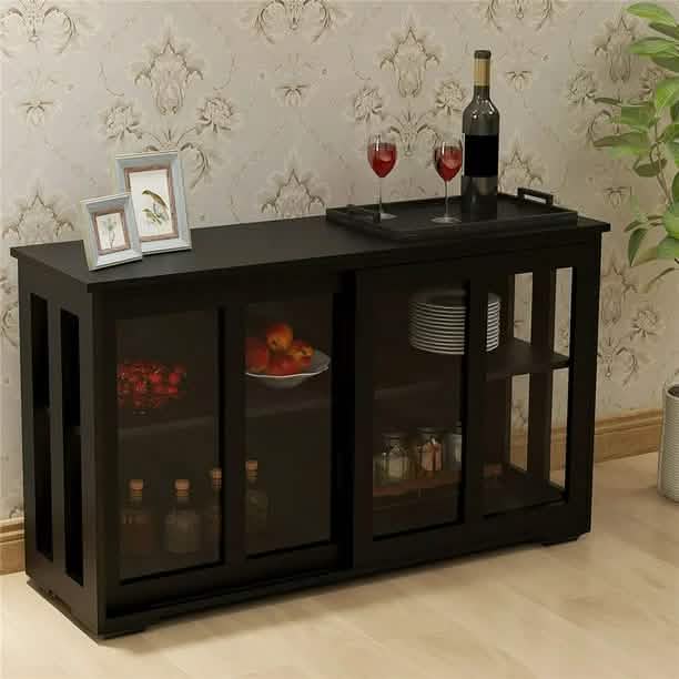 Buffet Sideboard with Sliding Glass Door and Adjustable Shelf