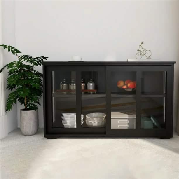 Buffet Sideboard with Sliding Glass Door and Adjustable Shelf