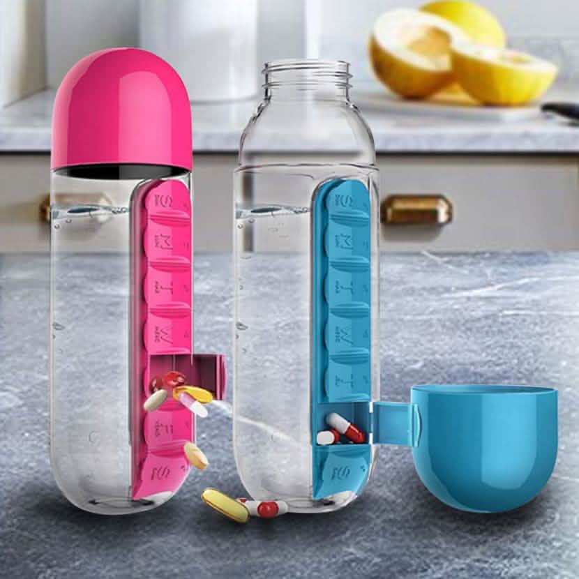 Built-in Pill Organizer 600ml Water Bottle