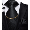 Business Black Silk Necktie Chain Classic Tie Square Handkerchief Elegant Cufflink Wedding Formal Neckties For Men