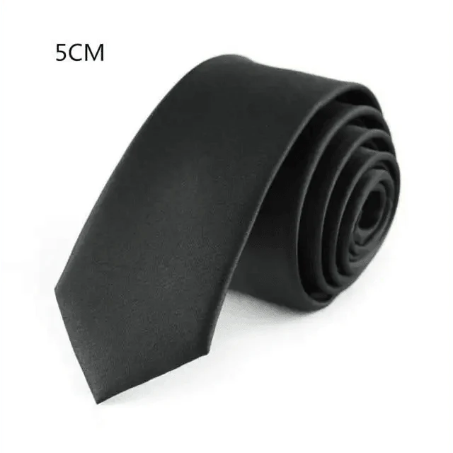 Business Black Skinny Ties Polyester Silk Necktie For Men Washable Formal Office Simple Design Necties Solid Color Skinny Tie Slim Necktie For Men