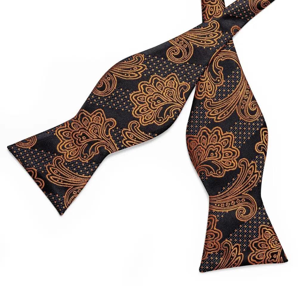 Business Elegant Gold Black Pattern Elegant Wedding Silk Bowtie Men Butterfly Fashion Bow Ties Pocket Square Classic Business Tuxedo Wedding Bowties Handkerchief Set
