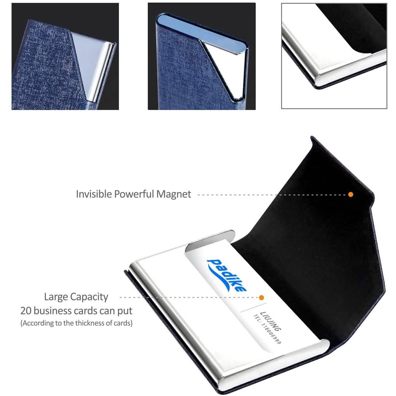 Business Name Card Holder Luxury PU Leather and Stainless Steel Multi Card Case