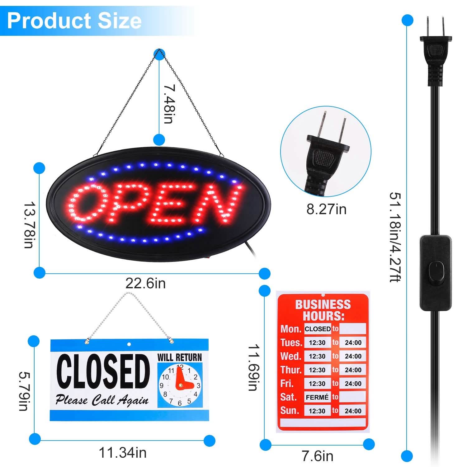 Business Neon Open Sign Advertisement Board with Steady Flashing Modes