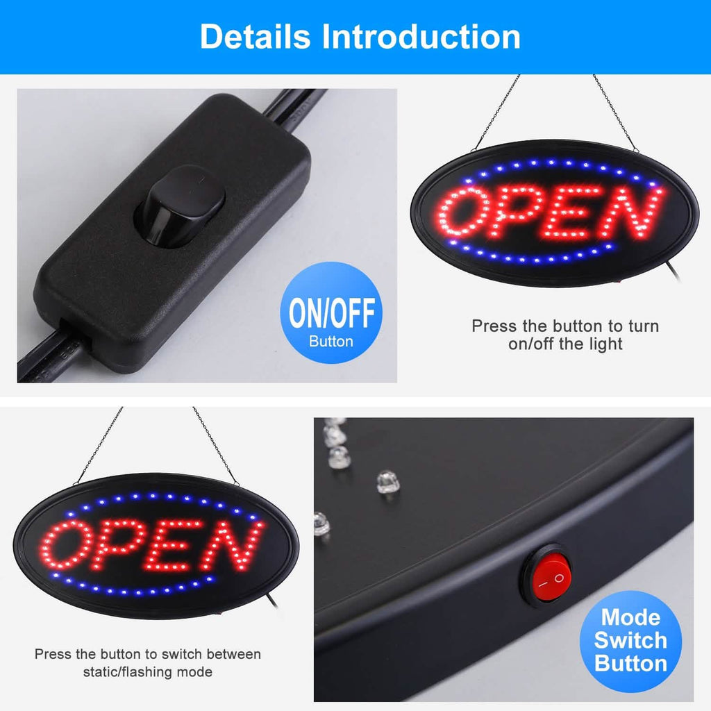 Business Neon Open Sign Advertisement Board with Steady Flashing Modes