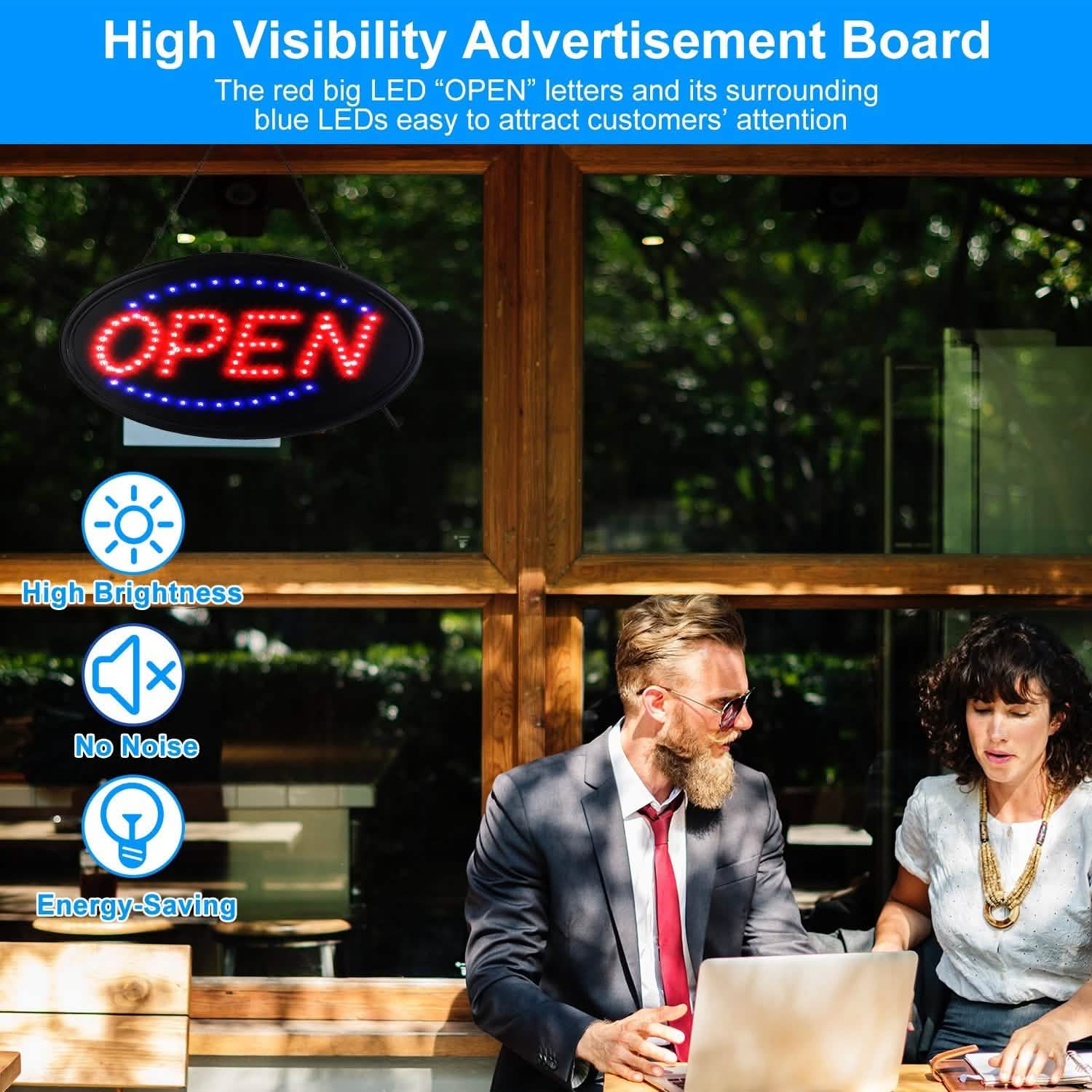 Business Neon Open Sign Advertisement Board with Steady Flashing Modes