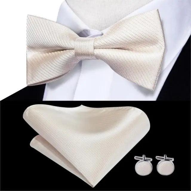 Business Red Color Butterfly Bow Tie Pocket Square Cufflinks Suit Set For Men Adjustable Self Bowtie Formal Bowtie Set Solid Color Necktie Silk Bow Tie Pocket Square Cuff Links