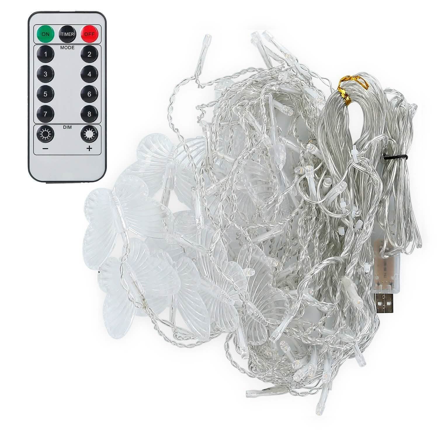 Butterfly Curtain String Lights USB Powered with 8 Modes 96 LED Remote Control