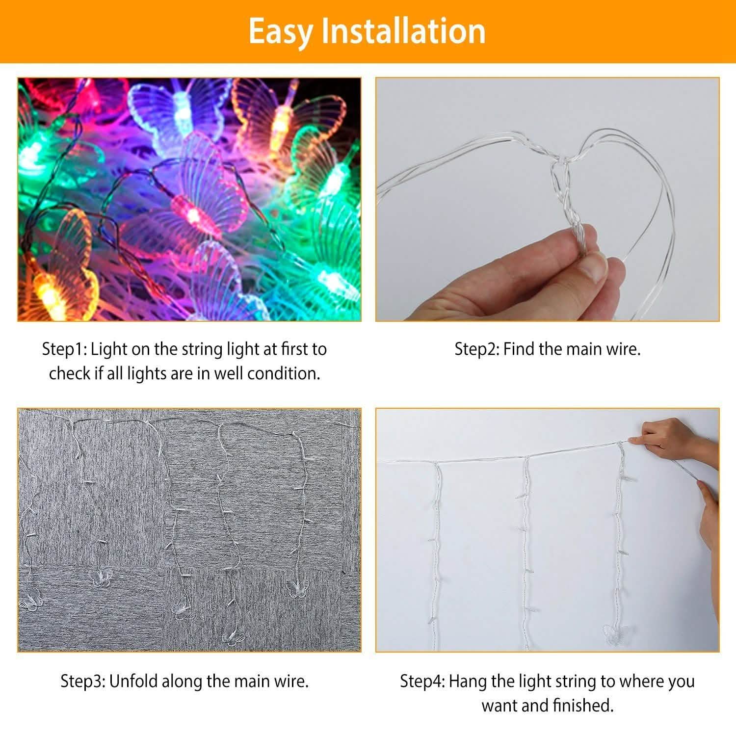 Butterfly Curtain String Lights USB Powered with 8 Modes 96 LED Remote Control
