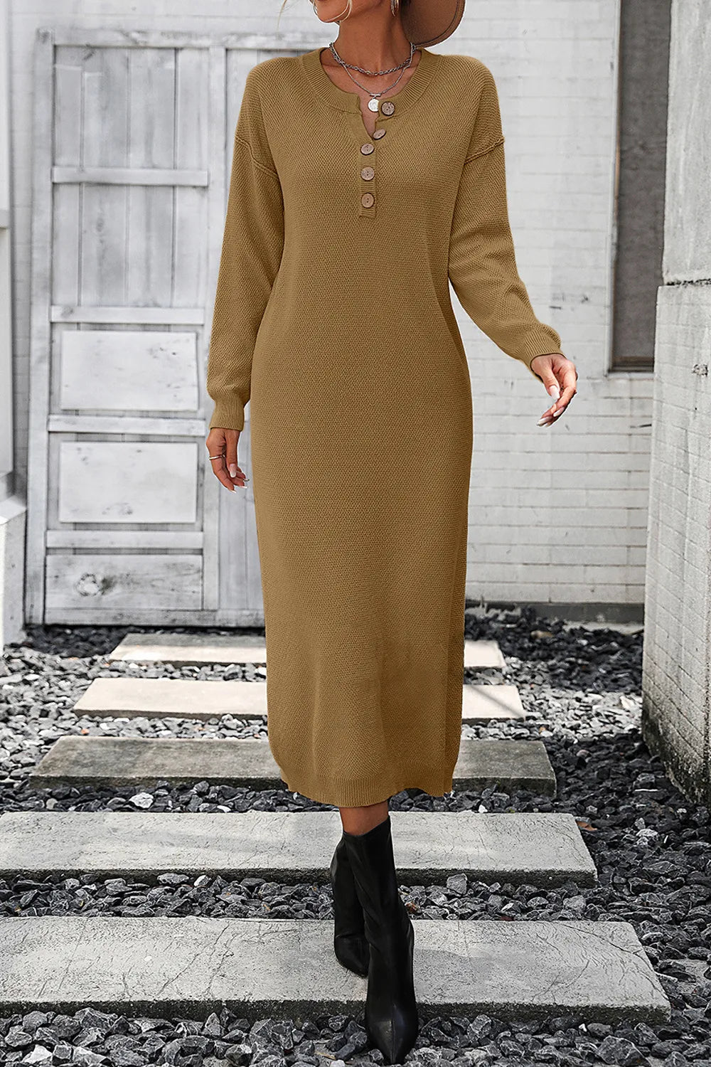 Button knit sweater dress fashionable temperament commuting women's sweater women