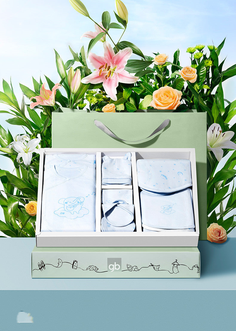 Premium Light Blue Newborn Baby Clothes Gift Box | 100% Soft Cotton Essential Infant Layette Set with Fox Illustrations