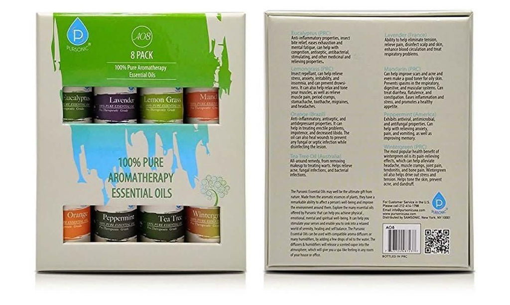 8-Pack: Pursonic 100% Pure Aromatherapy Essential Oils Set