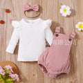 Solid Color Sunken Stripe Top And Suspender Pants Suit
