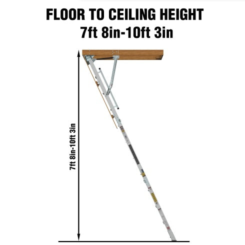 Household Aluminum Attic Ladder 25 X 54 ,350lbs Capacity, 7-10 Ft Ceiling Height