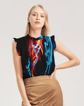 ELECTRICLY BLUE AND RED DESIGN BY FLIPSTYLEZ Women's All-Over Print Ruffle Sleeve Top