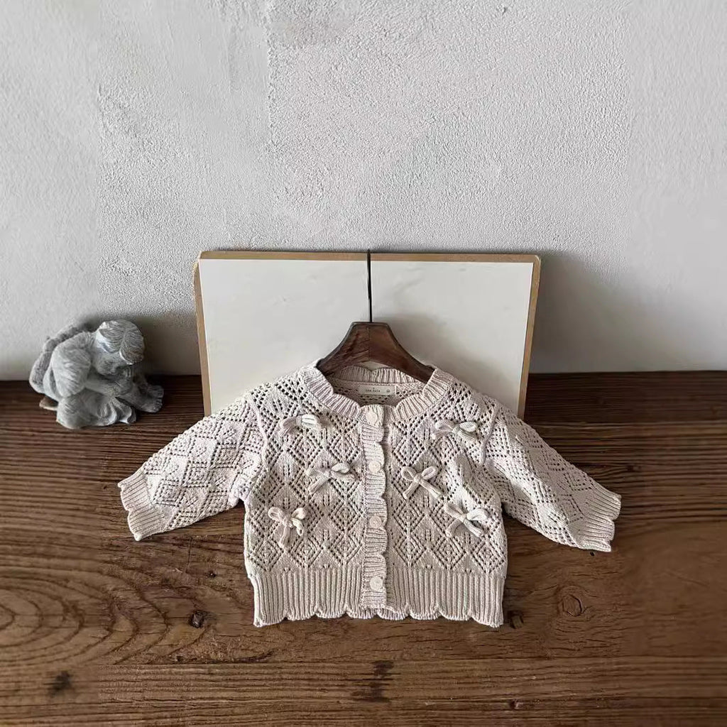 Hollow Out Coat Bow Lace Nine-quarter Sleeve Girl