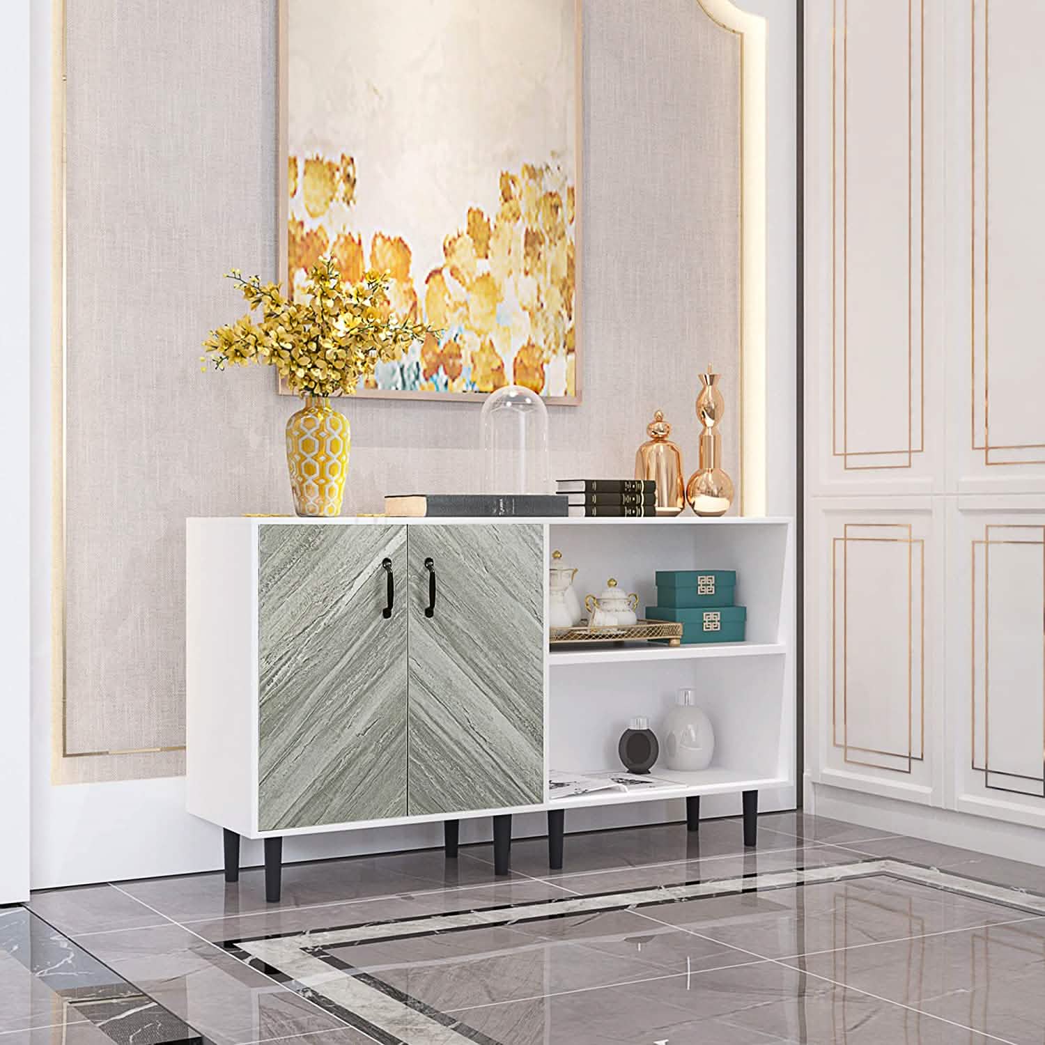 Cabinet with 2-Doors and 3-Open Shelves