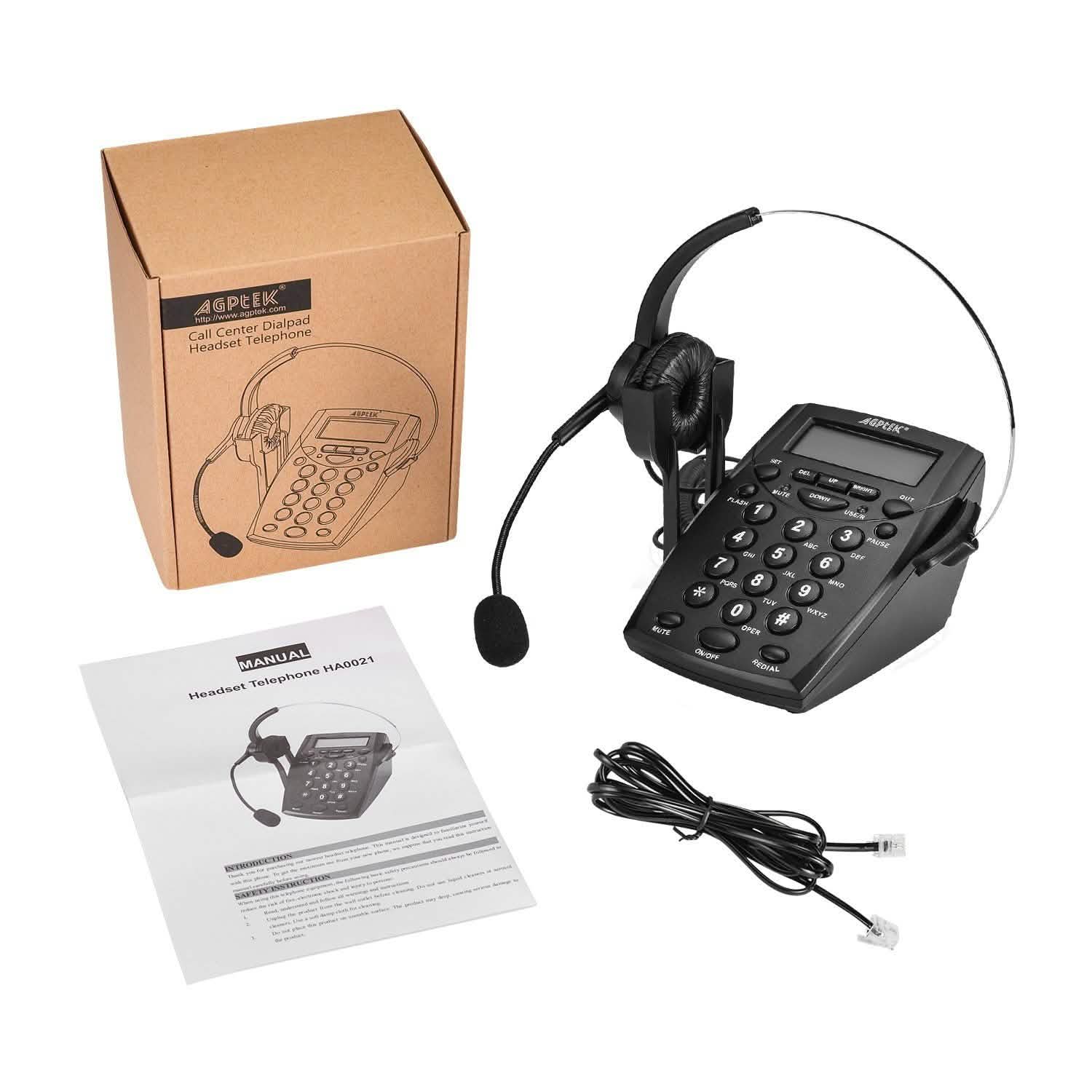 Call Center Dialpad Headset Telephone with Tone Dial Key Pad and Redial