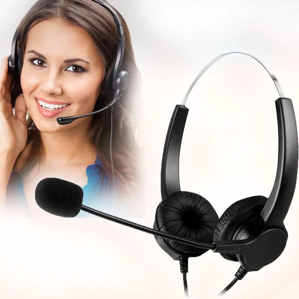 Call Center Noise Cancelling Corded Binaural Hands-free Headset with Microphone