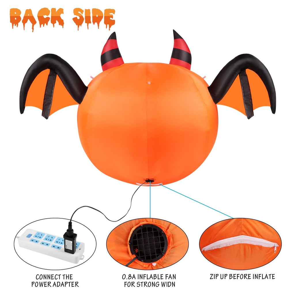 CAMAULAN 4FT Halloween Pumpkin Outdoor Decoration with a Bat