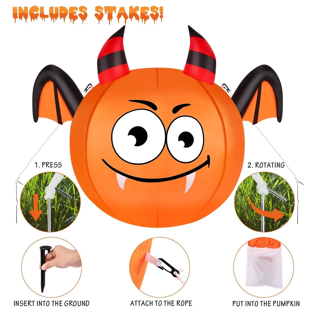 CAMAULAN 4FT Halloween Pumpkin Outdoor Decoration with a Bat