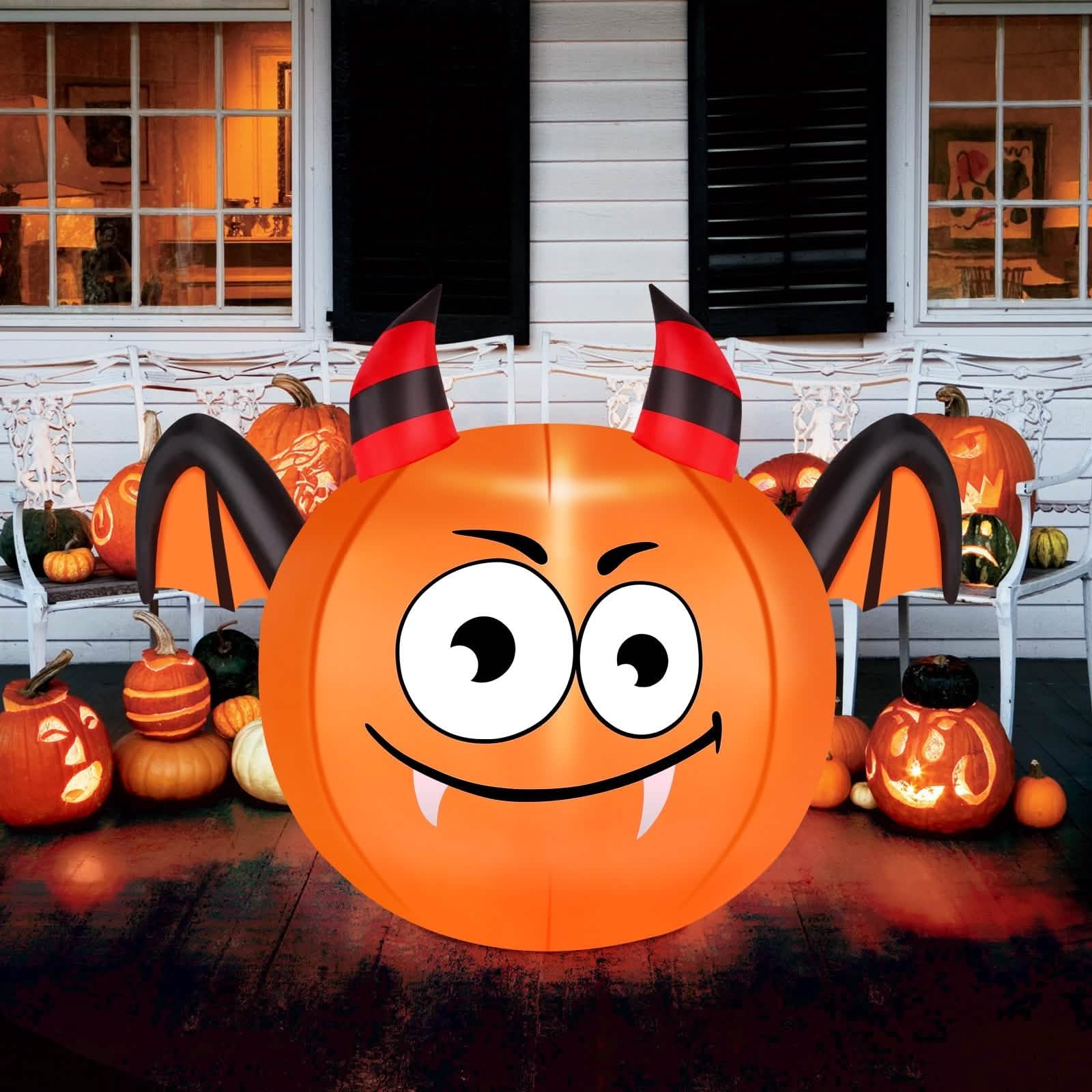 CAMAULAN 4FT Halloween Pumpkin Outdoor Decoration with a Bat